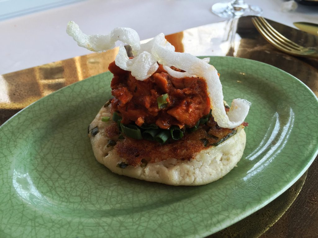 Spring Onion Uttapam - Dabha Murgh And Sabudana Crisps 