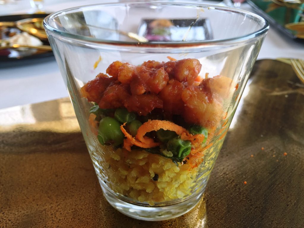 Poha With Aubergine Chutney And Prawn Balchao